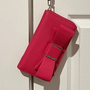 Betsey Johnson Wallet Hot Pink Bow - Detachable Wristlet Zip-Around Card Holder